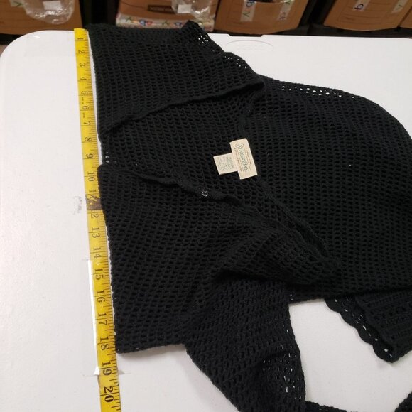 St Johns Bay Womens Open Knit Long Line Cardigan Size M Black Goth Punk Festival - Picture 6 of 9